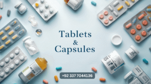 A variety of healthcare tablets and capsules in premium packaging for daily wellness.